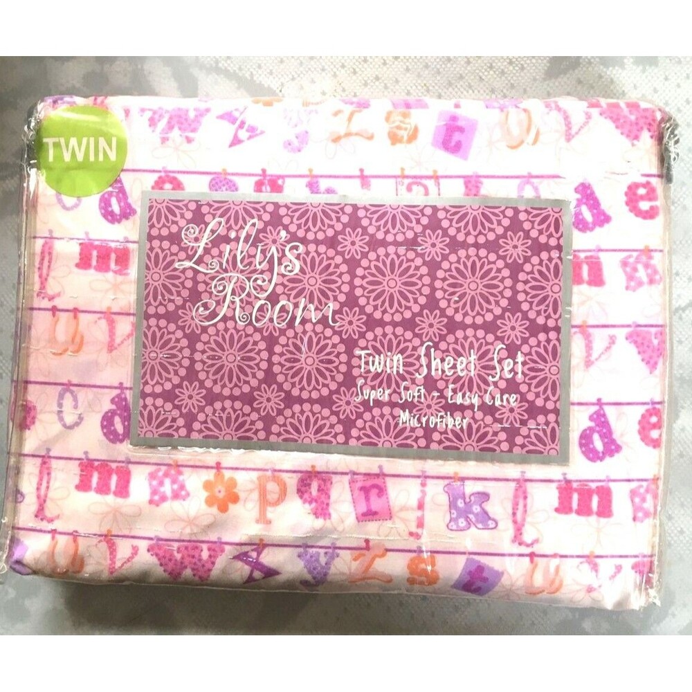 Lily's Room Twin Sheet Set Alphabet Letters Pink Purple Orange Microfiber NIP